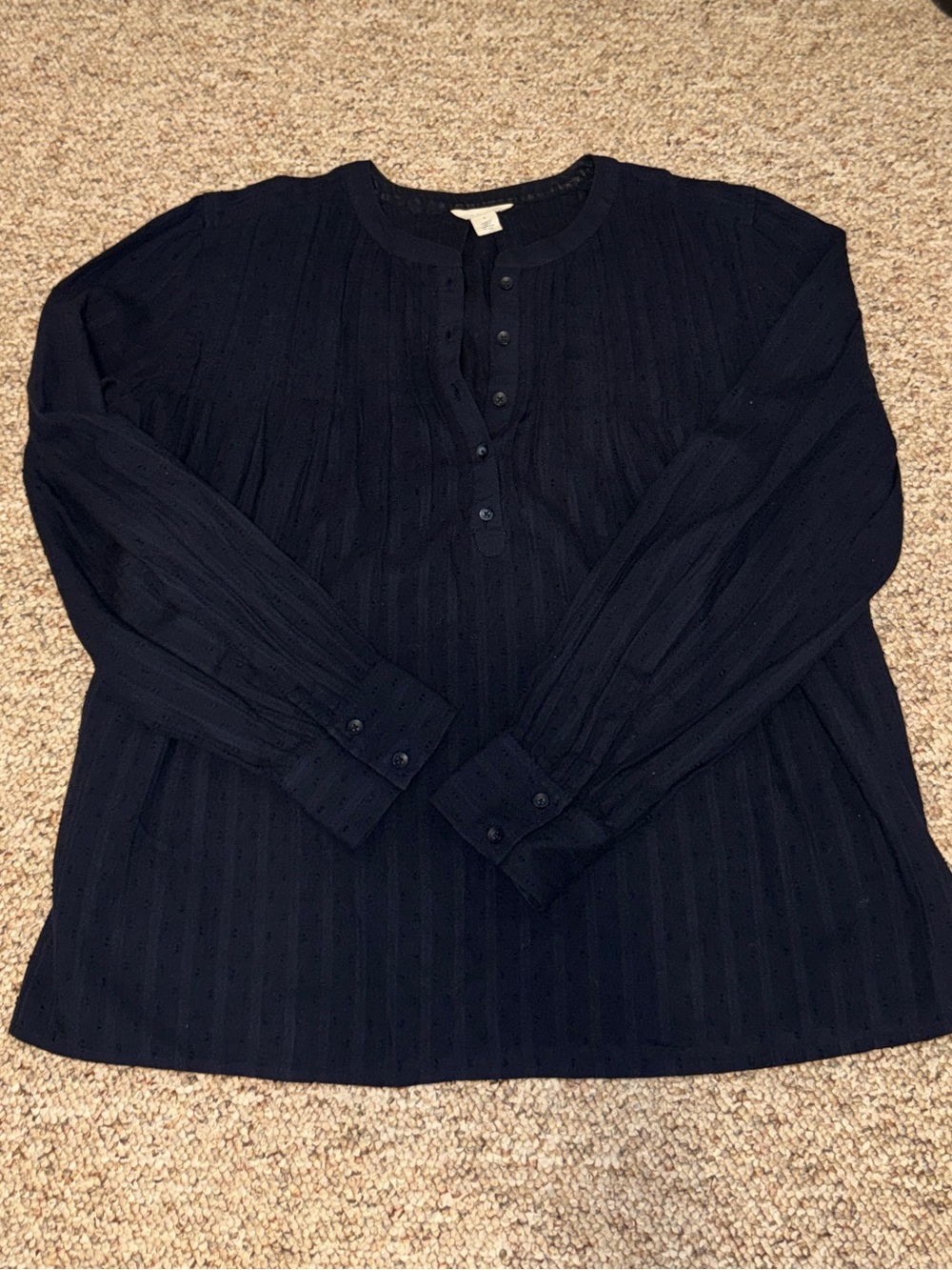 Caslon Navy Long Sleeve Henley Pullover